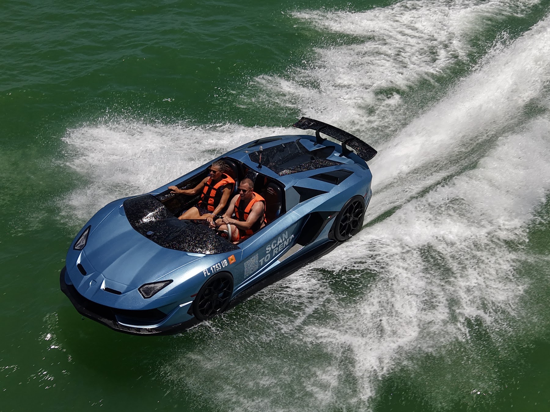 Lamborghini-styled JetCar for sale, running on the Gulf at Fort Myers Beach