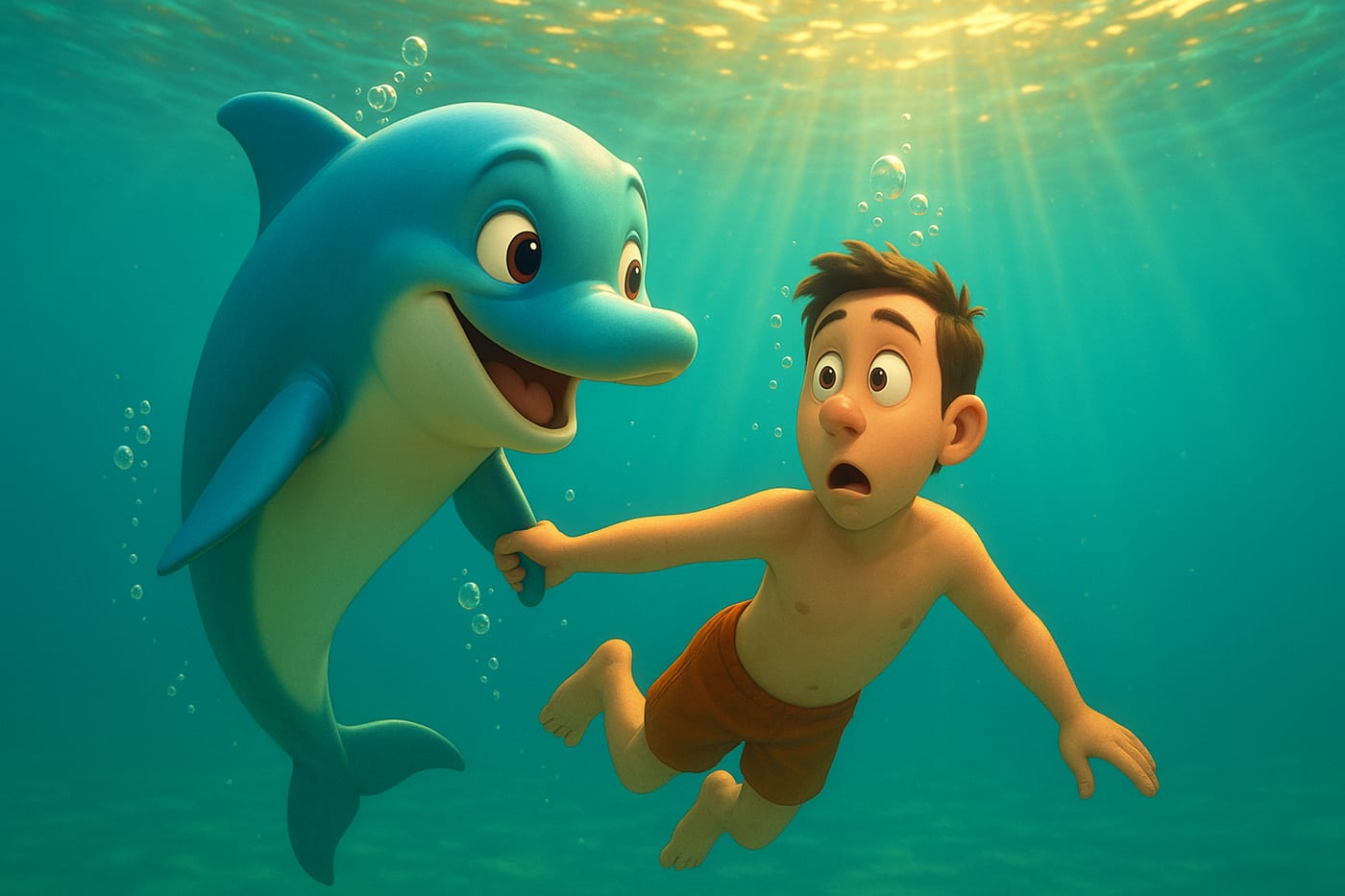 Gerald guiding the swimmer deep underwater